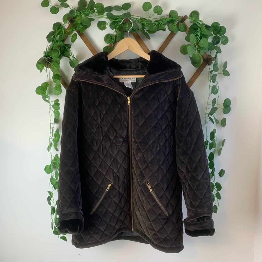 JONES NEW YORK Puffer Brown Chocolate Lined Quilted Coat Jacket Size S fits L